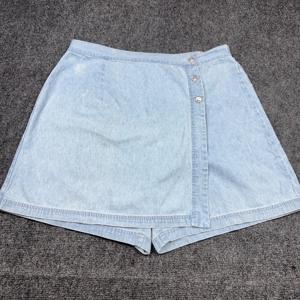 Kikomo Blue Jeans Light Wash Denim Skort Side Button Plus Size 20W Cotton 90's